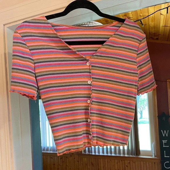 SHEIN, Button Front Striped Crop Top, Sz Sm, NWOT - Picture 1 of 4